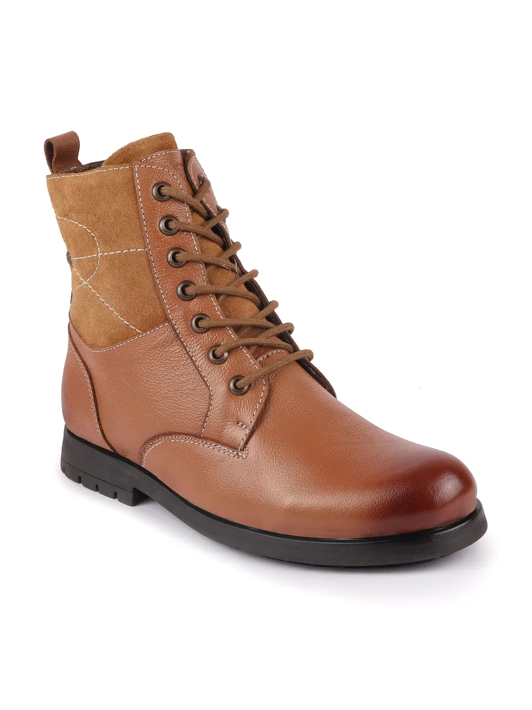 Men Tan Leather Lace Up High Top Boots