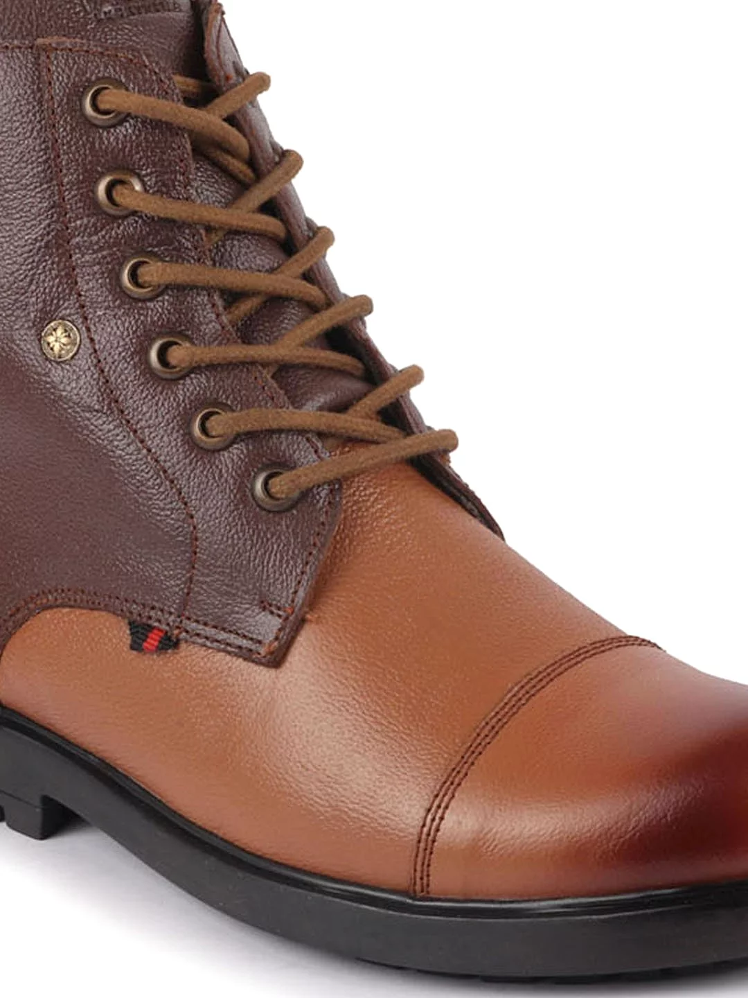 Men Tan Leather Lace Up High Top Boots