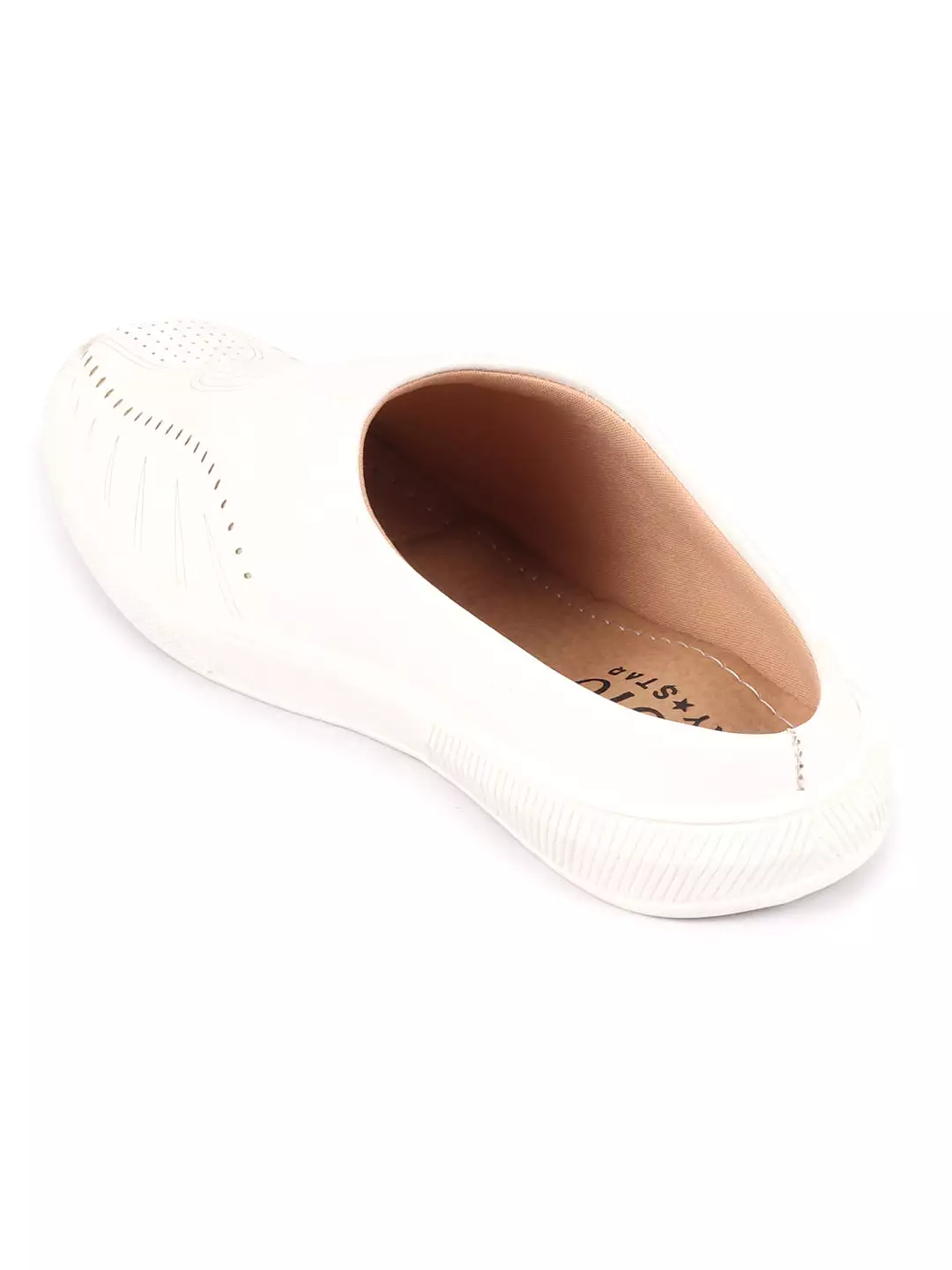 Men White Back Open Stylish Design Slip On Shoes