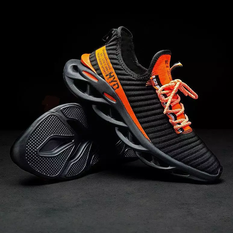 Men's Shock Absorption Sneakers Breathable Sports Shoes Flying Woven Hollow Blade Bottom Ultralight Leisure Footwear