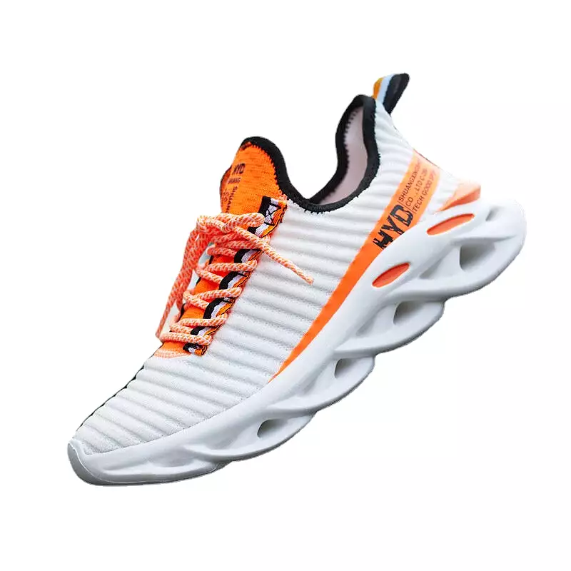 Men's Shock Absorption Sneakers Breathable Sports Shoes Flying Woven Hollow Blade Bottom Ultralight Leisure Footwear