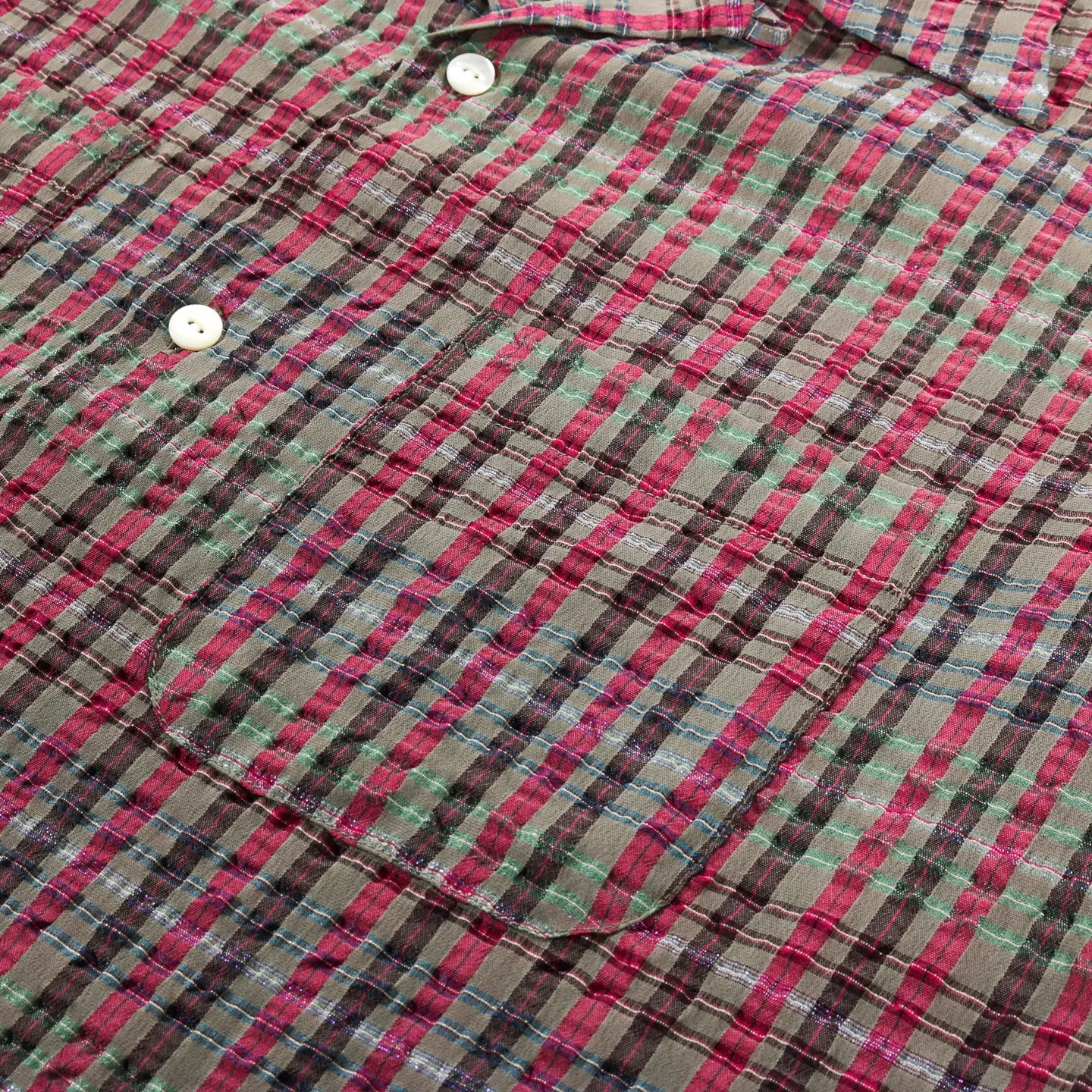 NEEDLES S/S ONE-UP SHIRT CHIFFON SUCKER PLAID GREEN