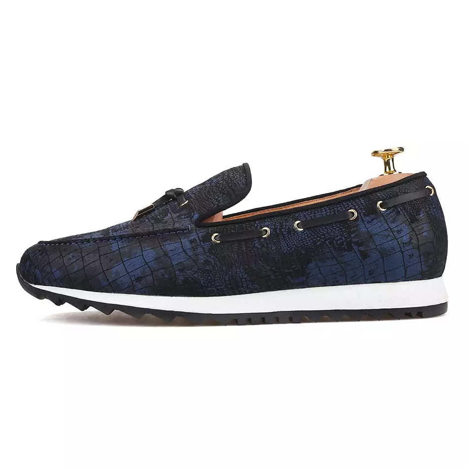 OneDrop Handmade Men Navy Blue Metal Tassel Sporty Sneakers