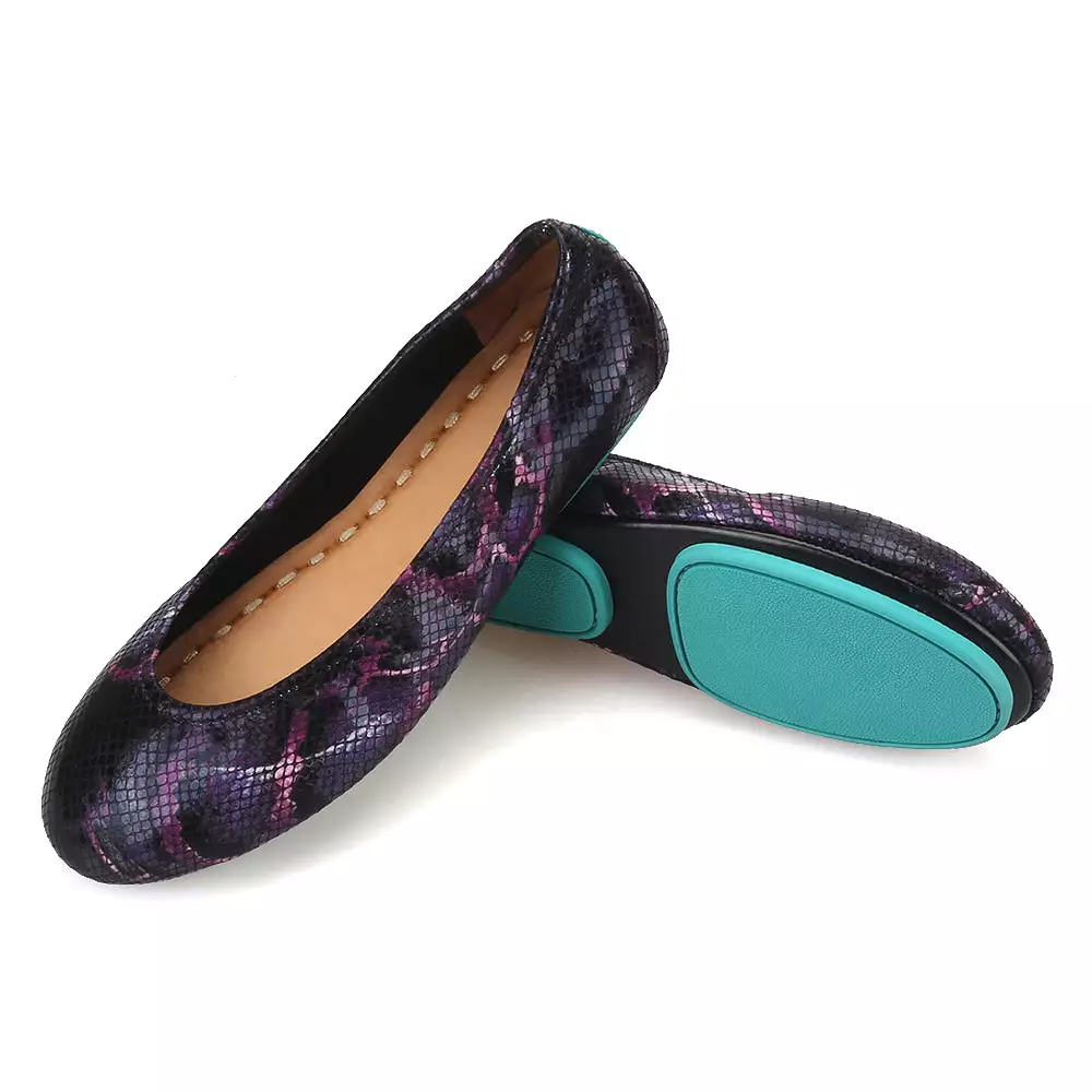 OneDrop Handmade Purple Snake Embossed Leather Women Foldable Ballet Casual Shoes Breathable Cowhide Lining Women Flat