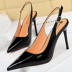 Patent Leather Woman Pumps Stiletto Heels 9.5 Cm Office Shoes Fashion High Heels Hollow Women Sandals