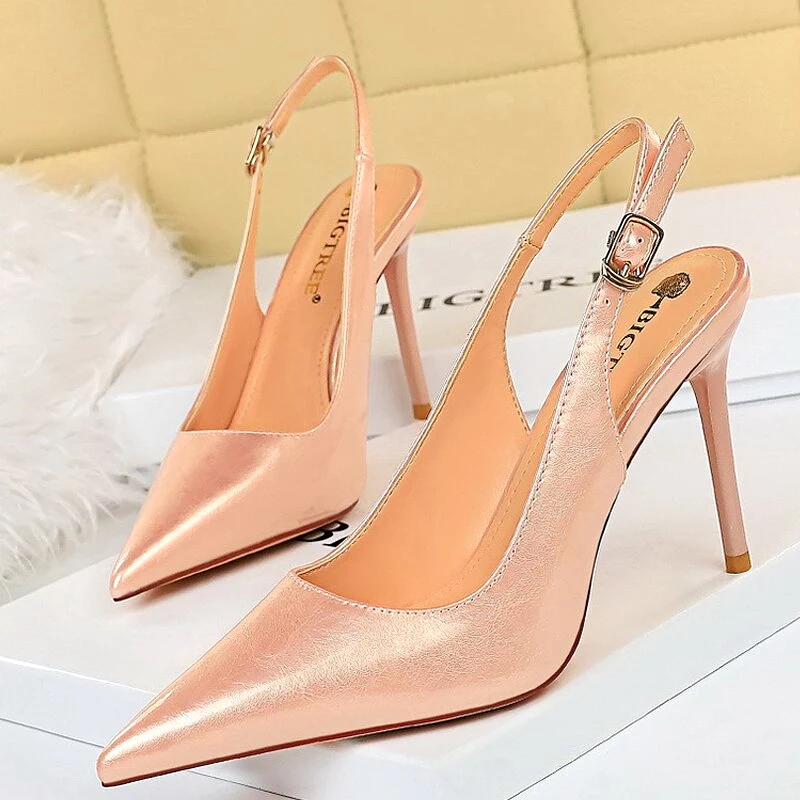 Patent Leather Woman Pumps Stiletto Heels 9.5 Cm Office Shoes Fashion High Heels Hollow Women Sandals