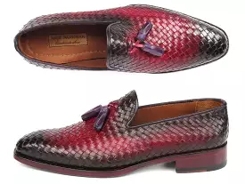 Paul Parkman Men's Woven Leather Tassel Loafers Burgundy - WVN88-BUR