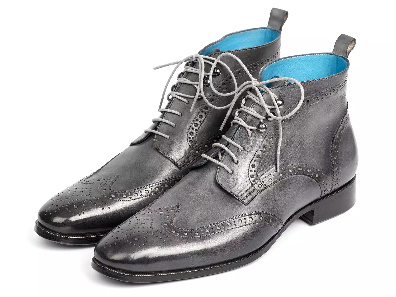 Paul Parkman Wingtip Ankle Boots Gray Hand-Painted