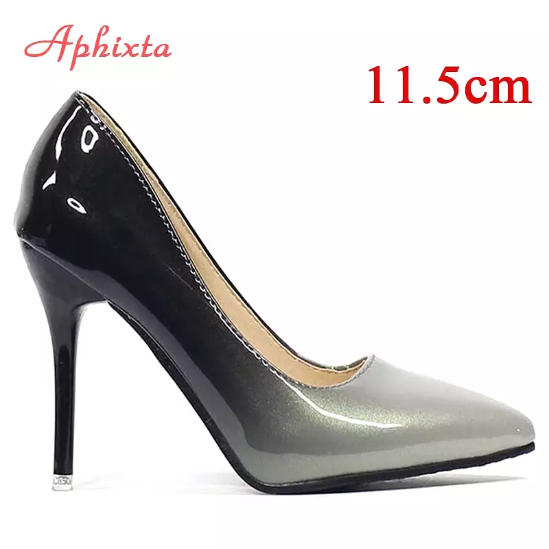 Pointed Toe Women Thin Heel Shoes 10cm Heels Pointed Toe Patent Leather Wedding Party Shoes Woman Big Size 48