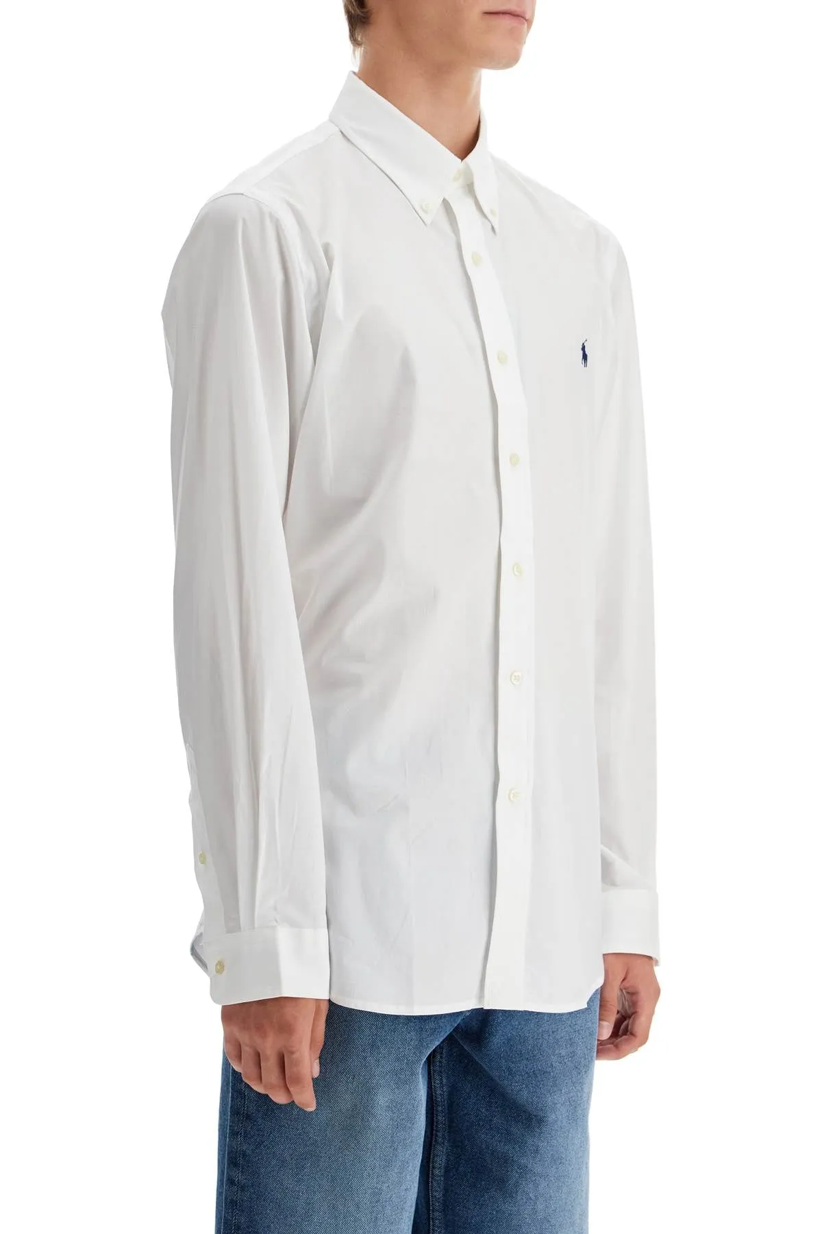 Polo Ralph Lauren Stretch Poplin Shirt For Men   White