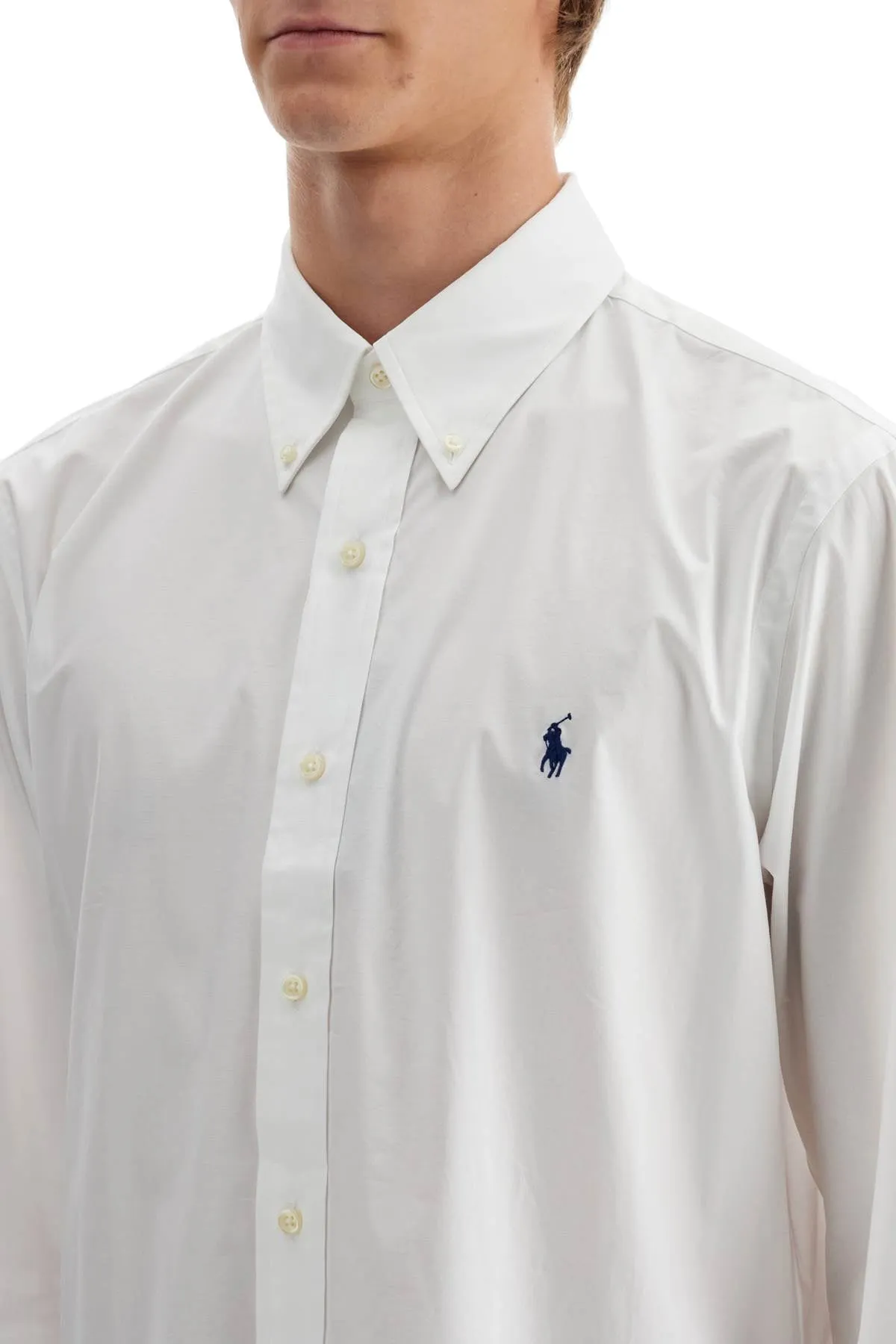 Polo Ralph Lauren Stretch Poplin Shirt For Men   White