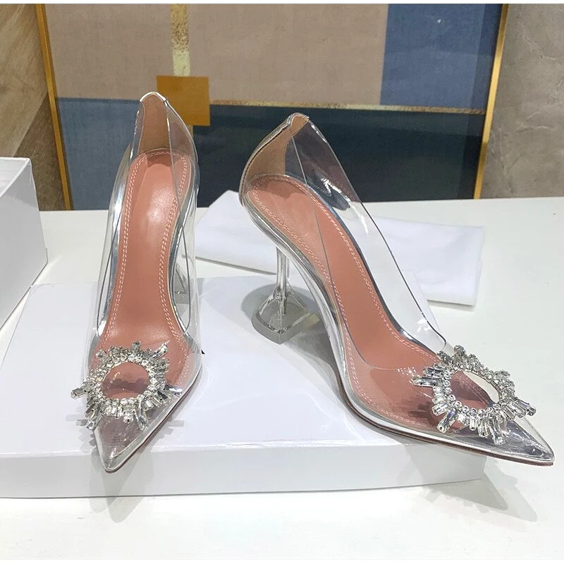 Rhinestones Patent Leather Women Pumps Comfortable Cup Heeled Lady Party Spring Summer High Heels  Shoes