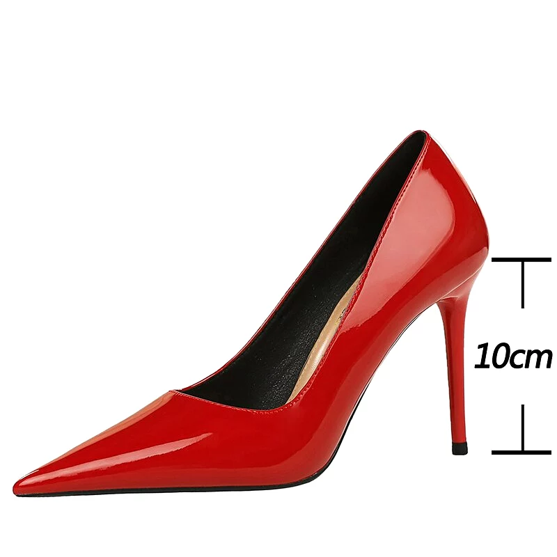 Shoes Pointed Toe Red Women Pumps Patent Leather High Heels Occupational Shoes