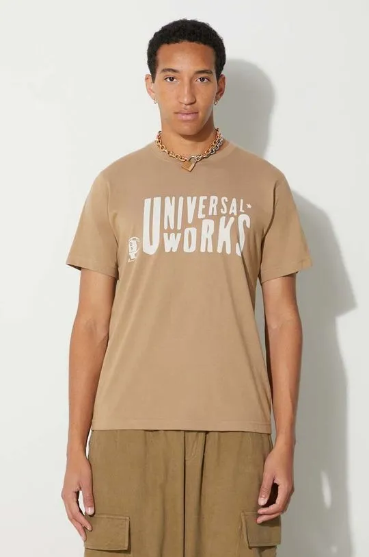 Universal Works cotton t-shirt Mystery Train Print Tee men’s beige color 29182