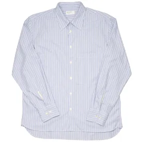 Universal Works - Square Pocket Shirt Busy Stripe Cotton - Blue/Navy Stripe