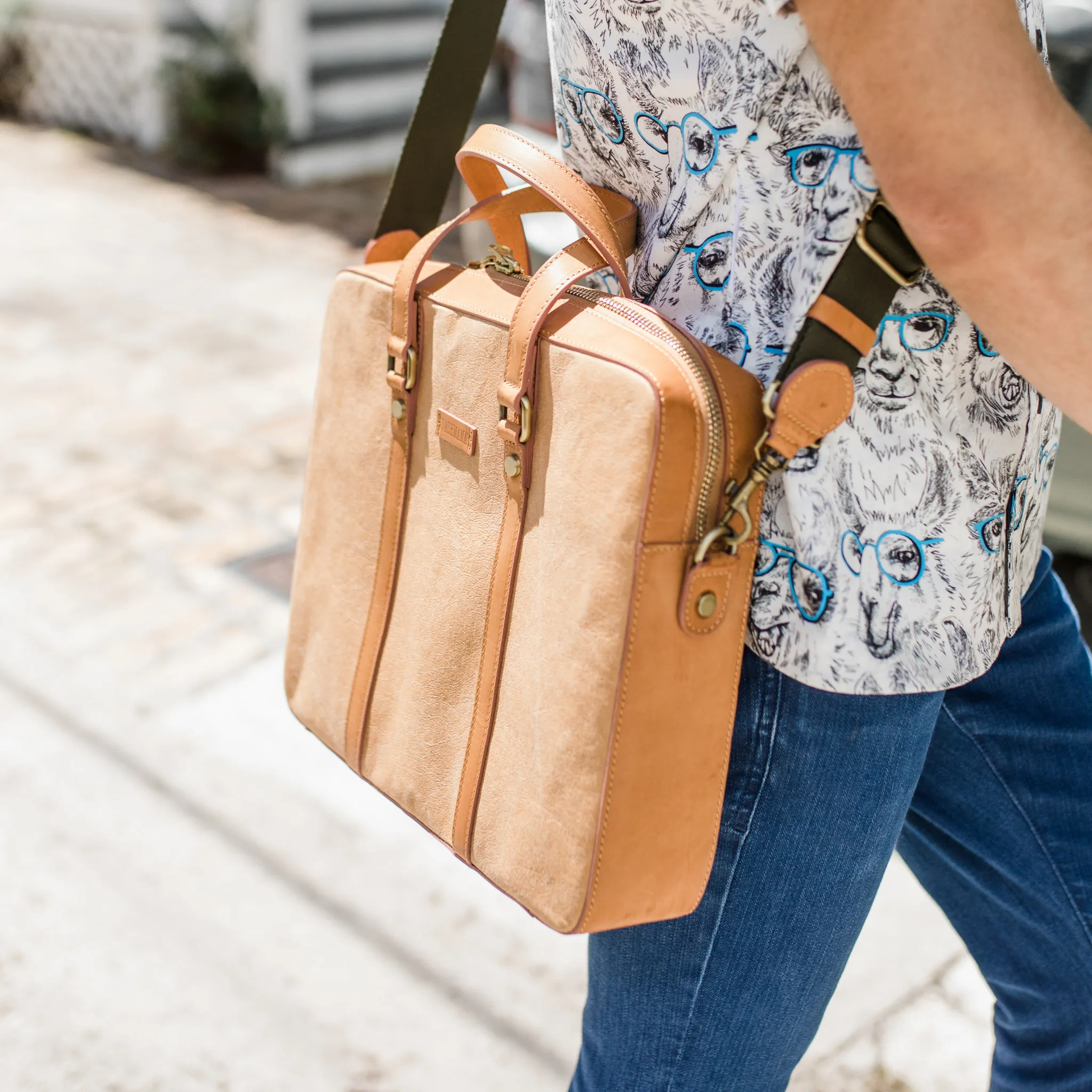 Washable Paper Laptop Case | Messenger Bag in Camel