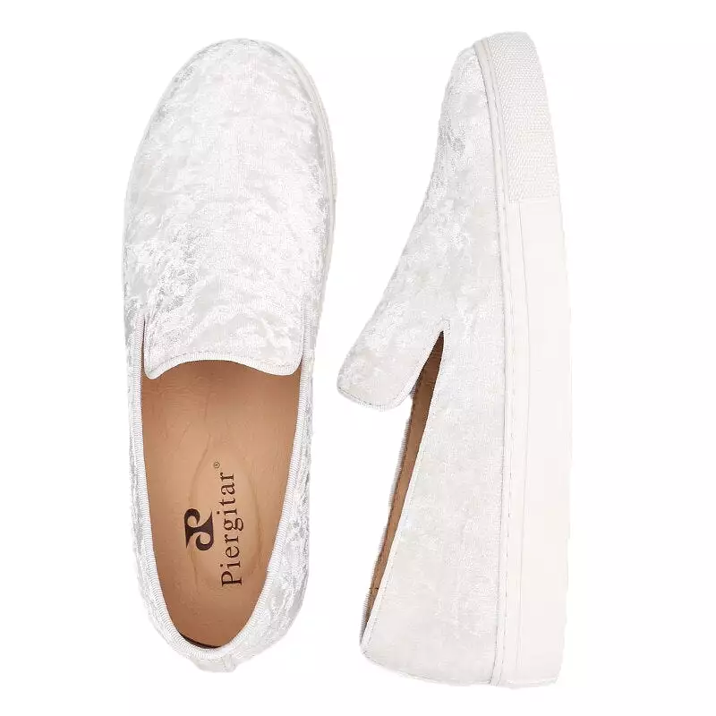 White Color Diamond Design Men's Sneakers Sporty Style Slip-on