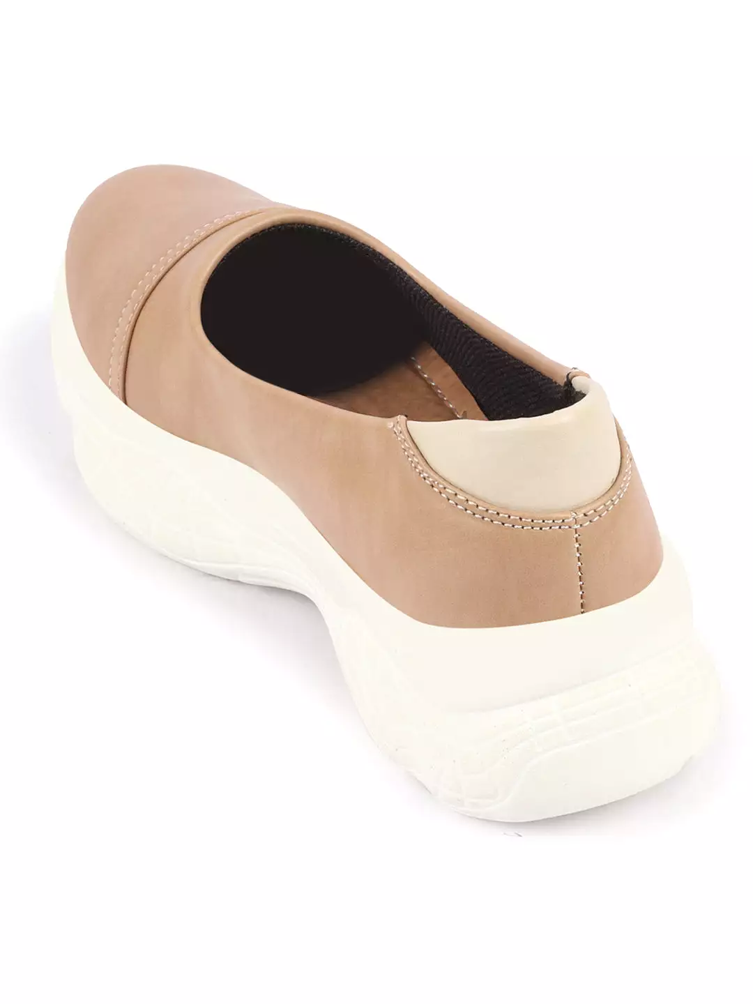 Women Beige Outdoor Fashion Stitched Design Slip On Shoes