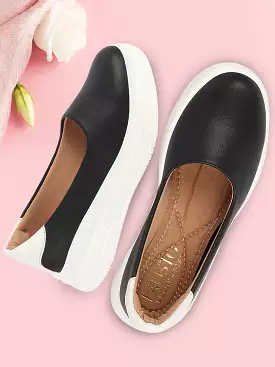 Women Black Outdoor Fashion Comfort Height Enhance Platform Heel Ballerina Slip On Shoes