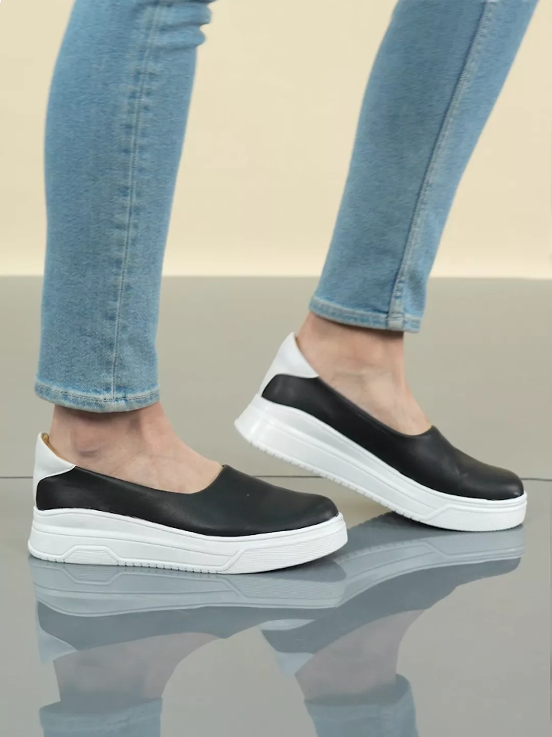 Women Black Outdoor Fashion Comfort Height Enhance Platform Heel Ballerina Slip On Shoes