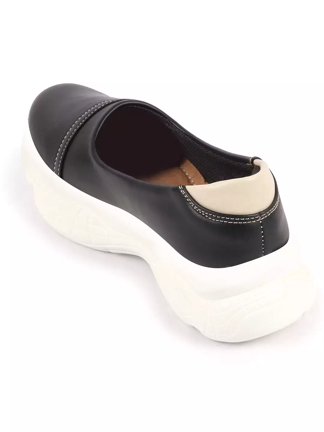 Women Black Outdoor Fashion Stitched Design Slip On Shoes