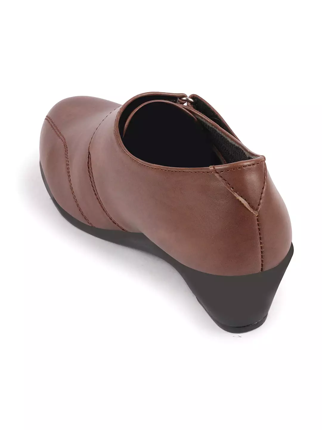 Women Brown Outdoor Fashion Hook and Loop Platform Heel Slip On Shoes