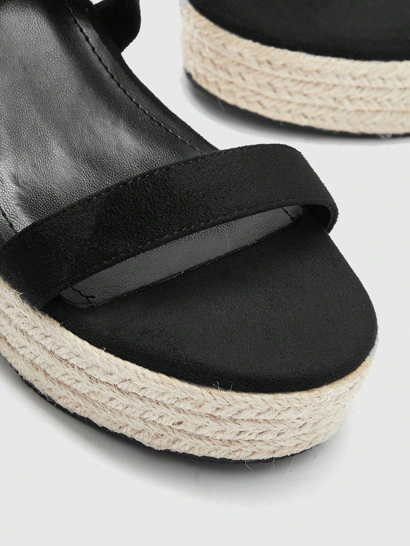 Women Minimalist Strappy Sandals, Vacation Faux Suede Black Wedge Sandals