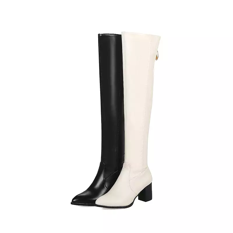 Women Over the Knee Boots Comfort Winter Leather Rivet Thick heel Boots Fashion Woman Shoes Thigh High Boots Plus size 33-48