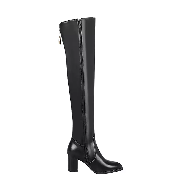 Women Over the Knee Boots Comfort Winter Leather Rivet Thick heel Boots Fashion Woman Shoes Thigh High Boots Plus size 33-48