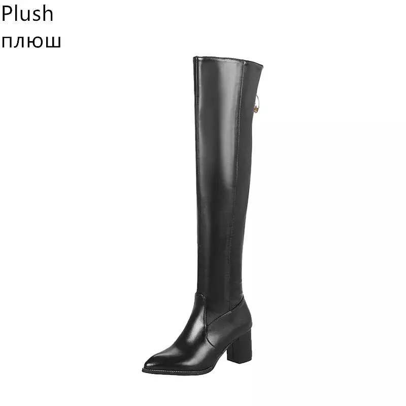 Women Over the Knee Boots Comfort Winter Leather Rivet Thick heel Boots Fashion Woman Shoes Thigh High Boots Plus size 33-48