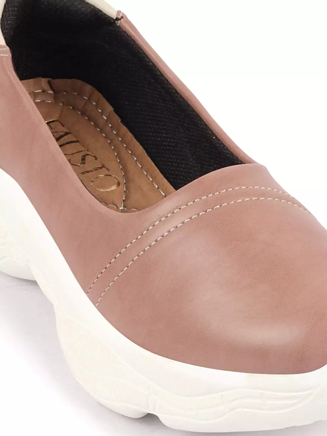 Women Peach Outdoor Fashion Stitched Design Slip On Shoes