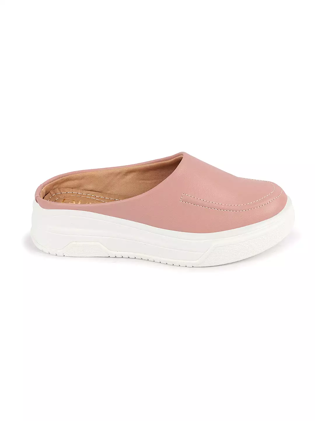 Women Pink Outdoor Fashion Stitched Design Open Back Platform Heel Slip On Casual Shoes