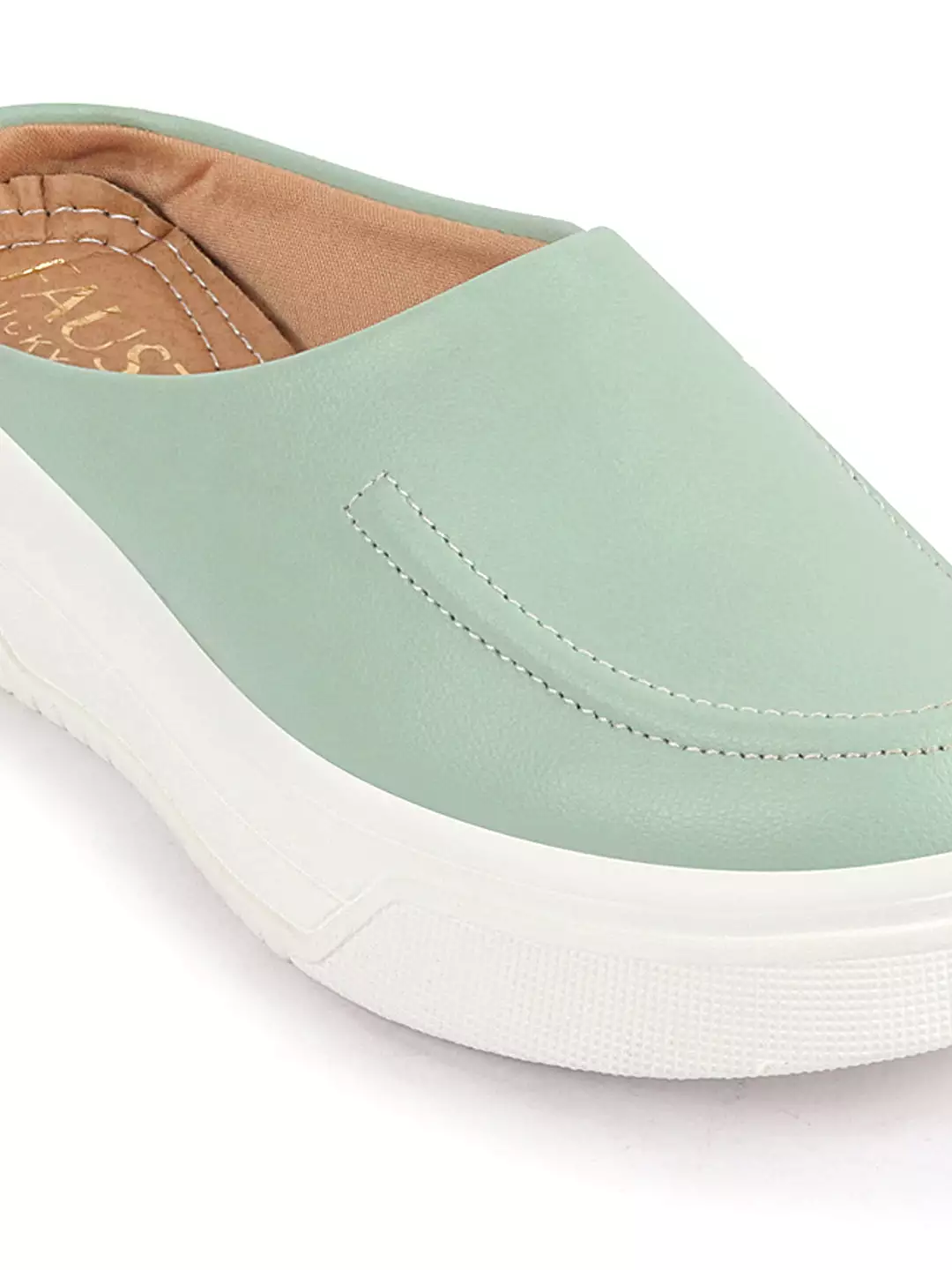 Women Pista Green Outdoor Fashion Stitched Design Open Back Platform Heel Slip On Casual Shoes