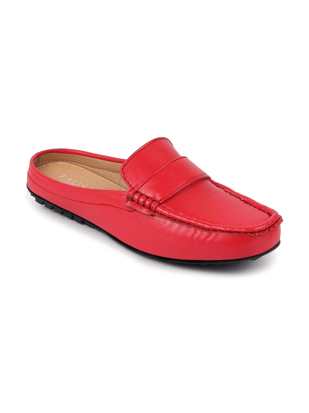 Women Red Back Open Mocassin Slip On Shoes