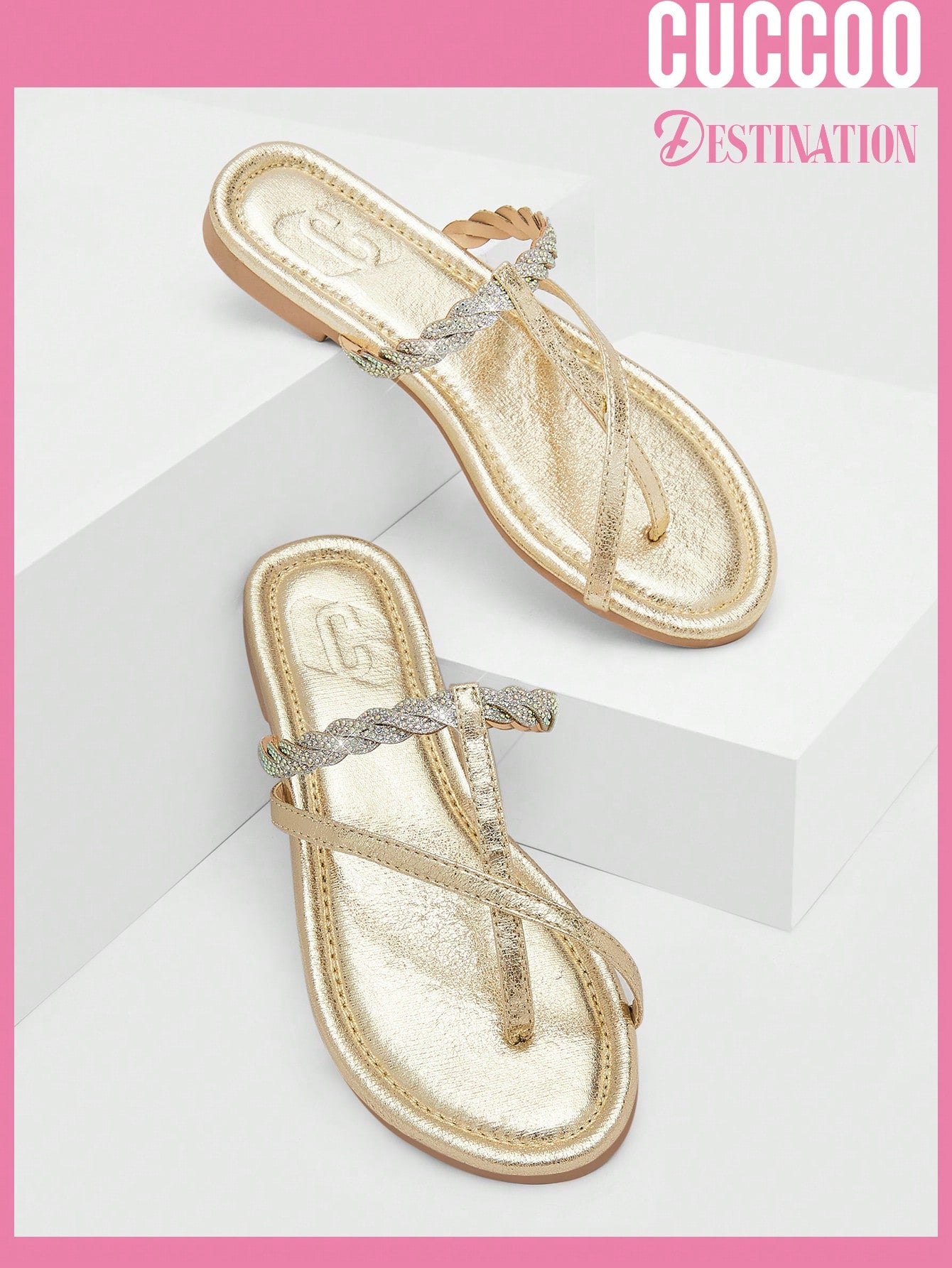 Women Rhinestone Decor Thong Sandals, Glamorous Sandals