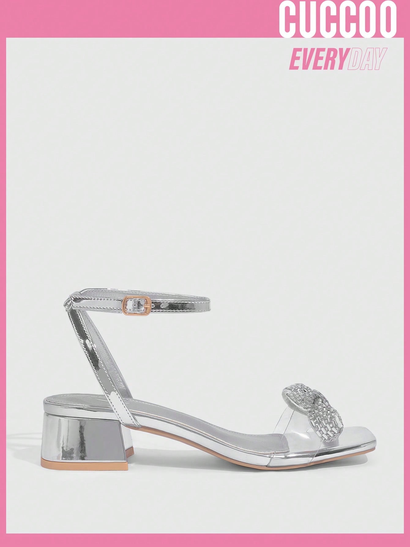 Women Shoes - Fashionable Silver Tpu Ankle Strap Sandals With Rhinestone & Transparent Flower Design, Low Heels For Spring And S