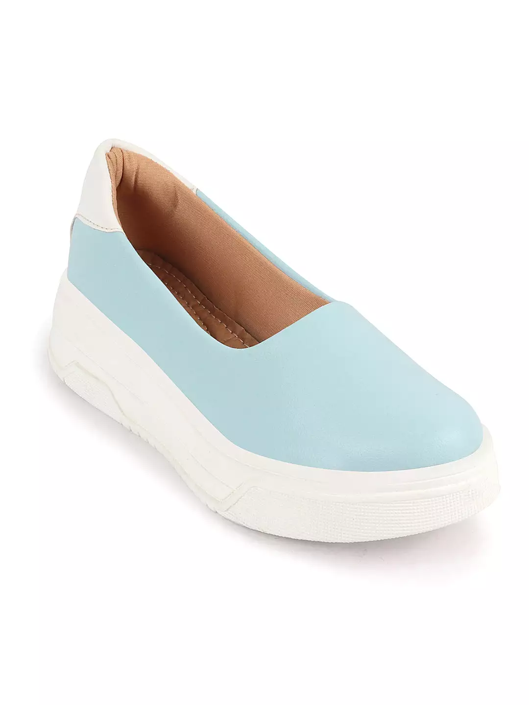 Women Sky Blue Outdoor Fashion Comfort Height Enhance Platform Heel Ballerina Slip On Shoes