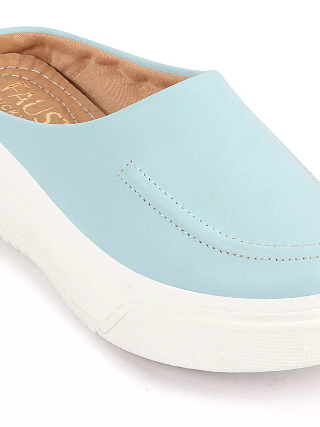 Women Sky Blue Outdoor Fashion Stitched Design Open Back Platform Heel Slip On Casual Shoes