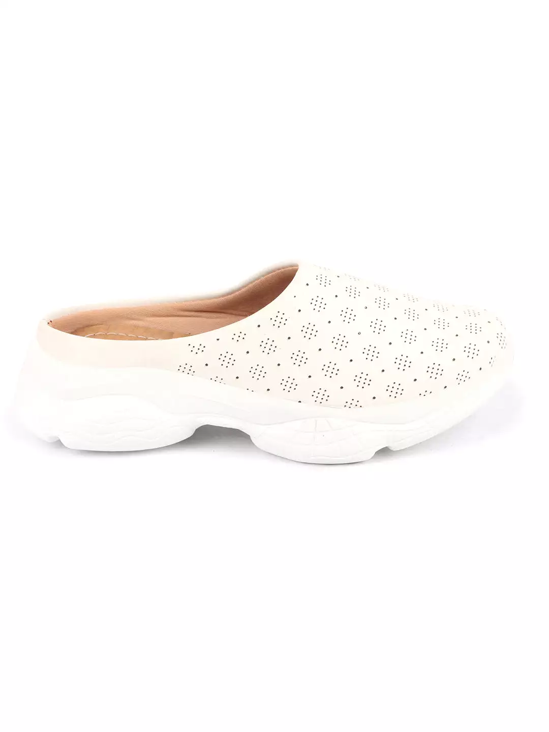 Women White Back Open Classic Design Slip On Mules Shoes