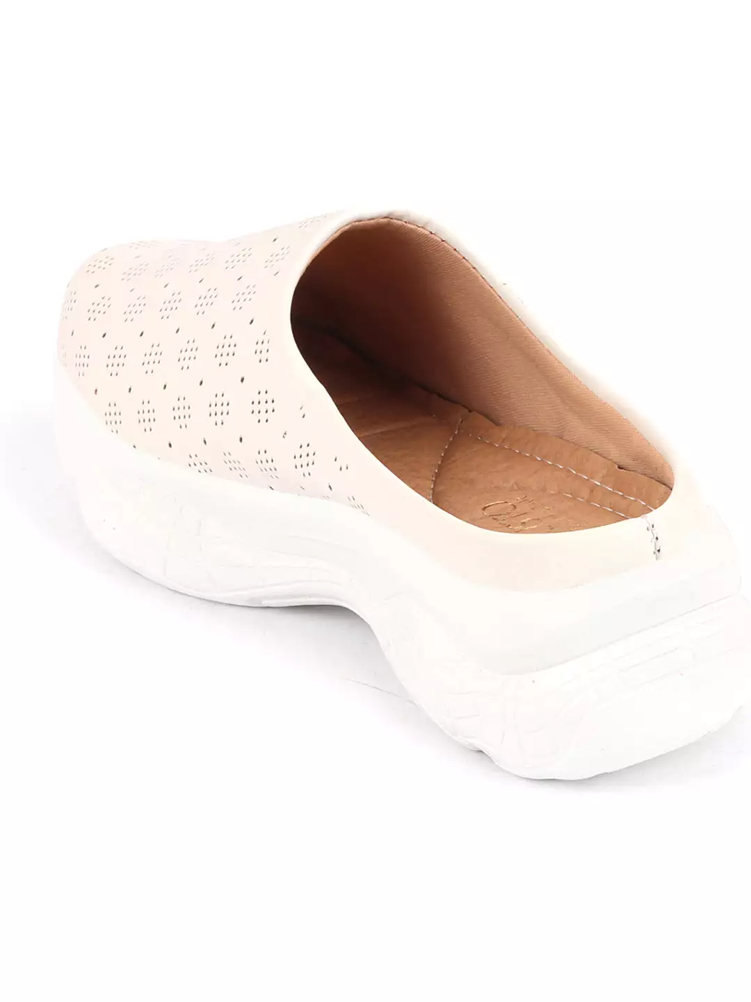 Women White Back Open Classic Design Slip On Mules Shoes