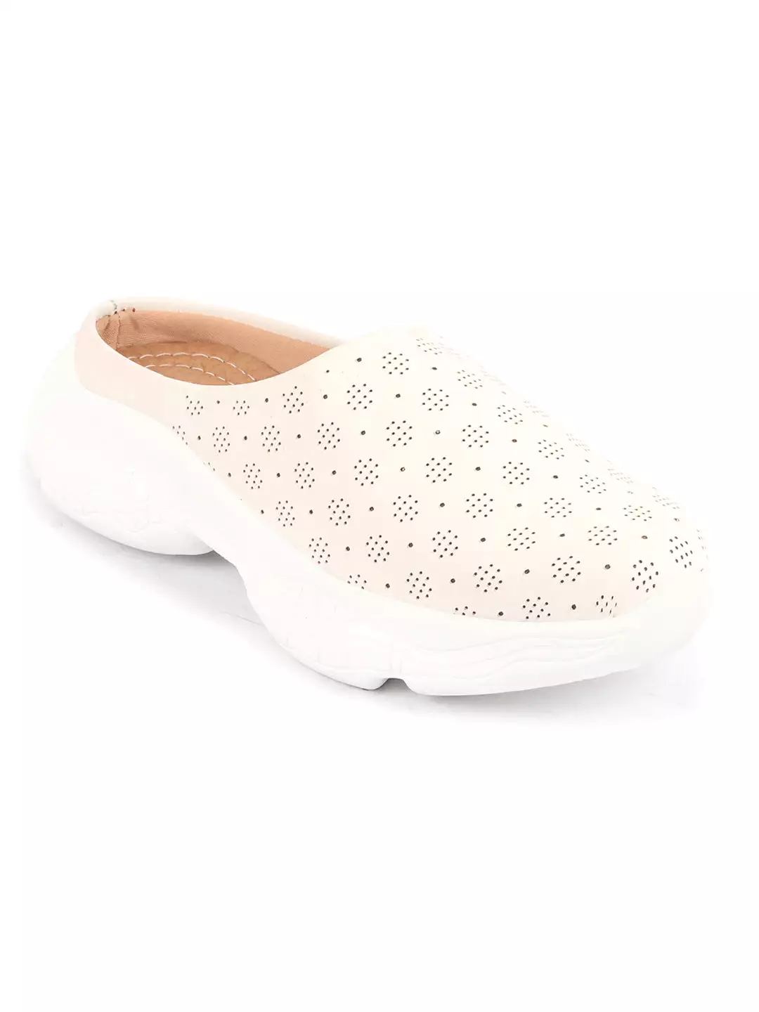 Women White Back Open Classic Design Slip On Mules Shoes