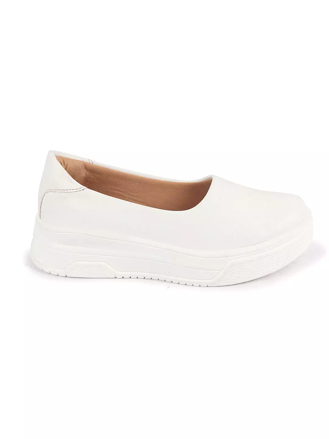 Women White Outdoor Fashion Comfort Height Enhance Platform Heel Ballerina Slip On Shoes