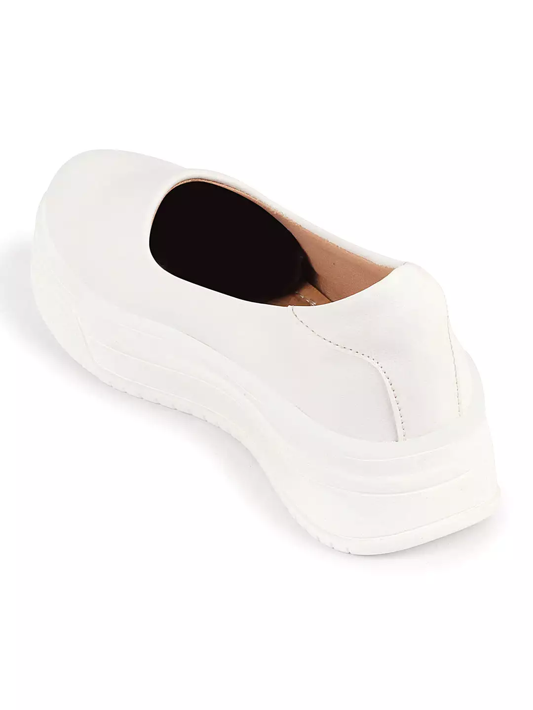 Women White Outdoor Fashion Comfort Height Enhance Platform Heel Ballerina Slip On Shoes