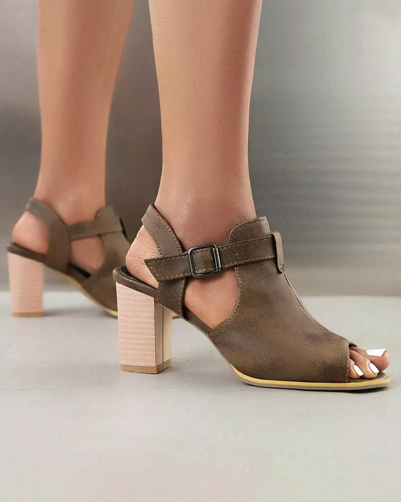 Women's Casual Peep Toe Adjusting Buckle Med Heel Sandals