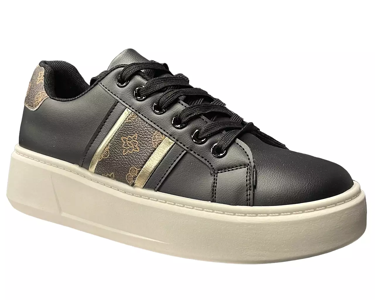 Women's Chunky Sole Lace Up Faux Leather Trainers