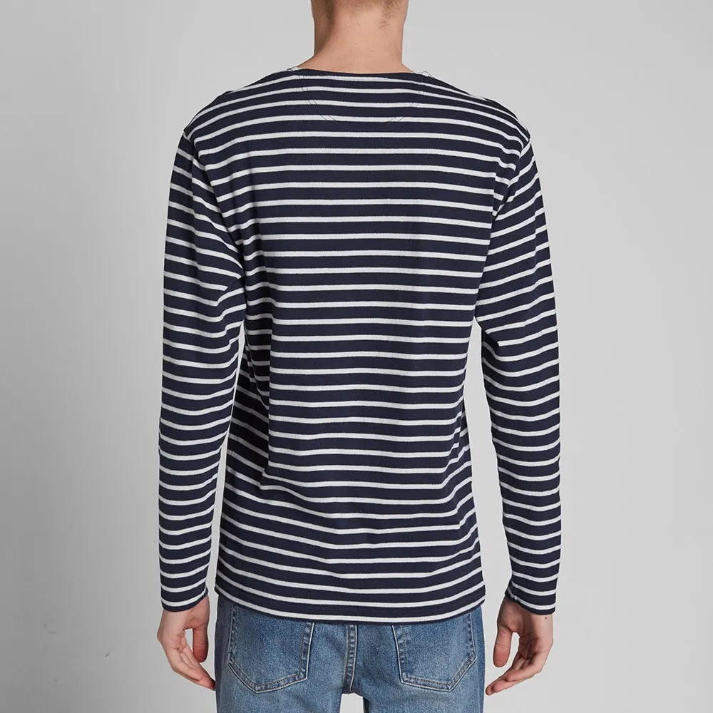 Wood Wood Long Sleeve Harrison Stripe TeeNavy & White