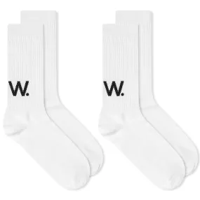 Wood Wood W Logo Sock 2 PackWhite