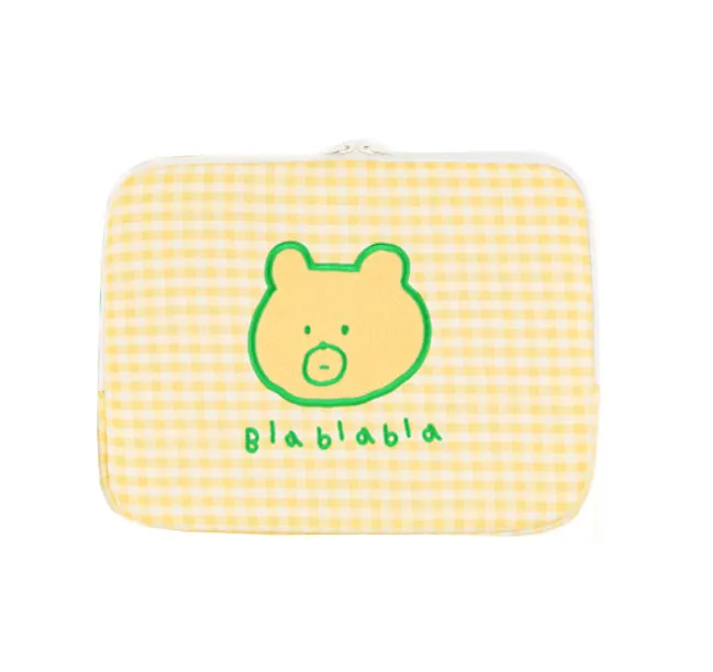 Yellow Bear Laptop Sleeves 11 for iPad 13 inches Cases Checked Protective Covers Purses Handbags Square Cushion Pouches Designer