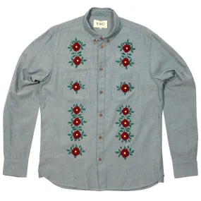 YMC Embroidered Flower ShirtBlue