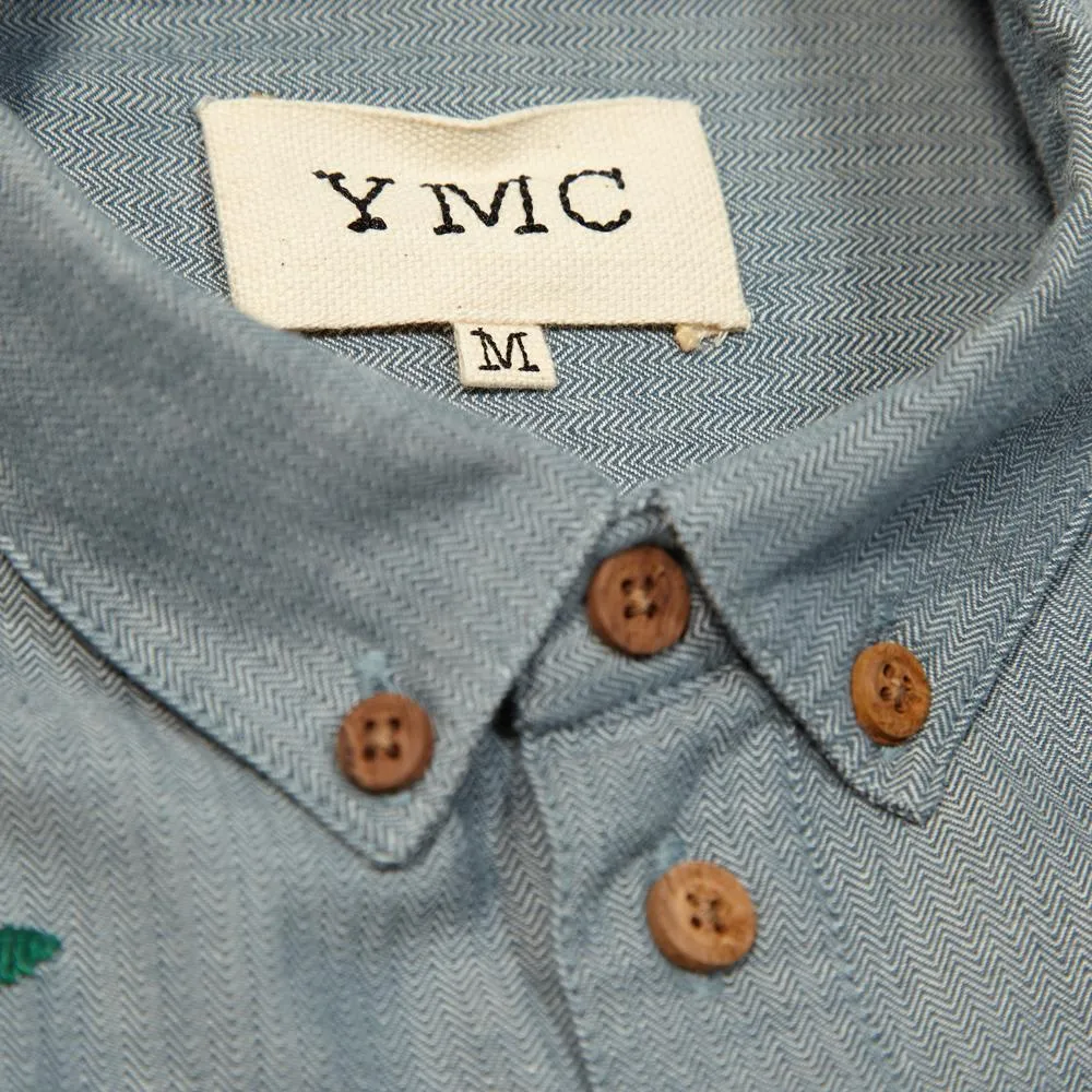 YMC Embroidered Flower ShirtBlue